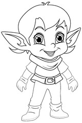 Cute Elf Cartoon Character Outline for Colouring