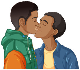 Gay couple cartoon kissing