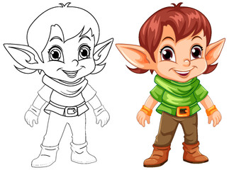 Cute Elf Cartoon Character Outline for Colouring