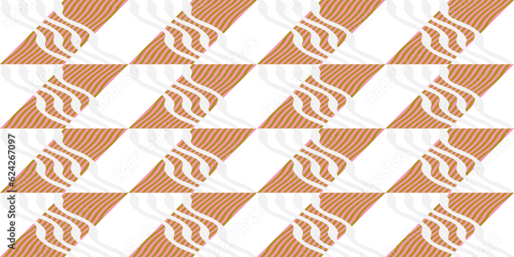 Fototapete Modern abstract geometric retro vector seamless diagonal pattern with simple elements and shapes. Graphic pastel colored minimalist background.