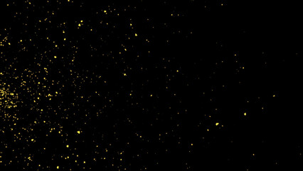 golden particles abstract background with shining floating dust Particle on black background . Futuristic glittering flickering in space.  