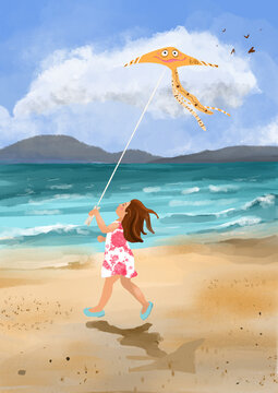 Child with a kite illustration