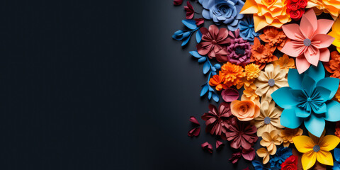 Decorative Background With Paper Flowers Of Different Colors And Pencils Created With The Help Of Artificial Intelligence