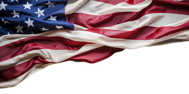 Waving american flag isolated on transparent background