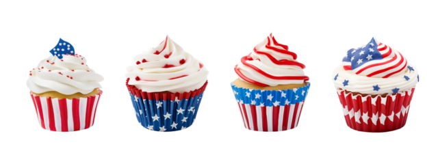 American flag pattern cup cake on white background