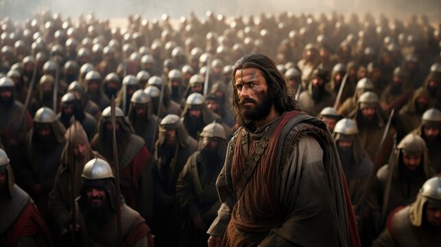 Biblical King David in the battlefield. Christian illustration. Old testament concept.