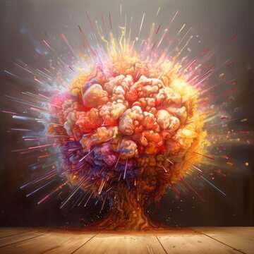 Art of a human brain exploding with knowledge and creativity. generative ai.
