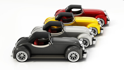 Vintage sports cars isolated on white background. 3D illustration
