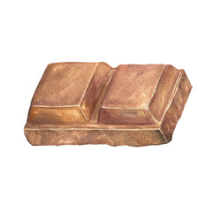 Watercolor illustration of a piece of milk or dark chocolate bar. Hand drawn, suitable for prints, menu design