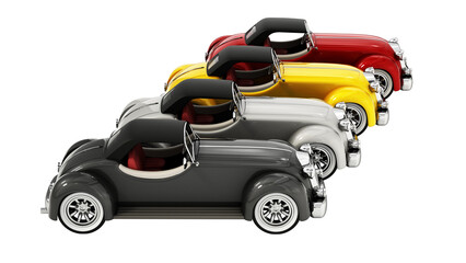 Vintage sports cars isolated on transparent background. 3D illustration