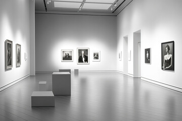 Embracing Minimalism: Tranquil White Space Beckoning Creativity, a Pristine Gallery or Room for Artistic Exploration created with Generative AI technology