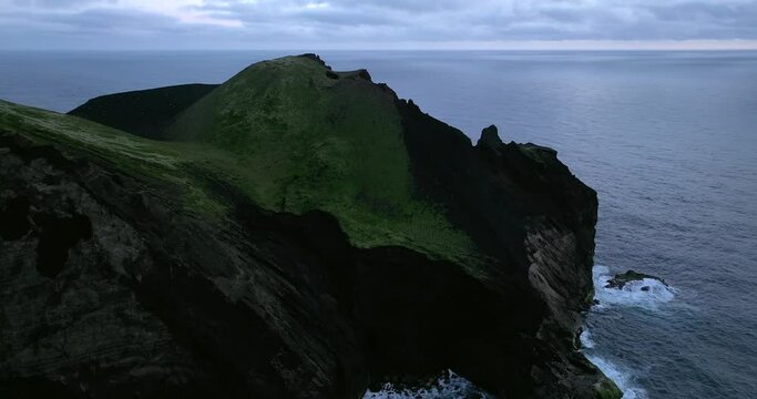 aerial shot of Capelinhos volcano in Faial Azores