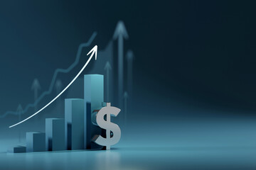 The dollar sign integrated into the graph represents the financial returns and profitability associated with successful investments and thriving business endeavors. - obrazy, fototapety, plakaty