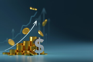The dollar sign integrated into the graph represents the financial returns and profitability associated with successful investments and thriving business endeavors. - obrazy, fototapety, plakaty