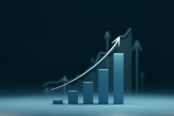 An arrow pointing upwards, mirroring the upward trajectory of a line graph, symbolizes the concept of growth and progress in investments and business ventures. - 624270495