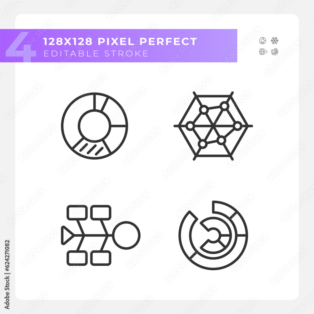 Poster competitor analysis linear icons set. data distribution. market research. charts and diagrams. busin