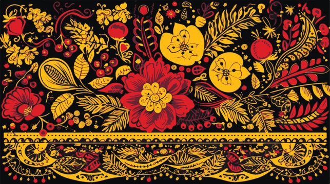 Traditional Russian vector seamless pattern in khokhloma style