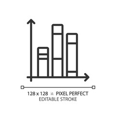 Vertical stacked column chart linear icon. Financial performance. Bar chart. Progress tracking. Project report. Thin line illustration. Contour symbol. Vector outline drawing. Editable stroke