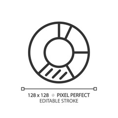 Donut chart linear icon. Competitor analysis. Customer segmentation. Data distribution. Presentation graphic. Thin line illustration. Contour symbol. Vector outline drawing. Editable stroke