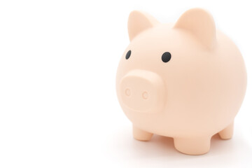 Piggy bank isolated on white background. Saving pig, small money box, planning home finances concept.