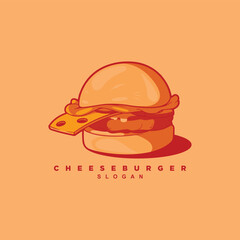Premium burger with big cheese logo design. Cheese burger logo vector illustration