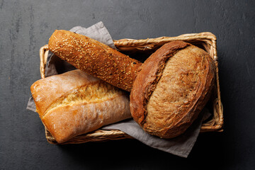 Assorted bread varieties in a basket