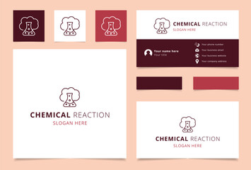 Chemical reaction logo design with editable slogan. Branding book and business card template.