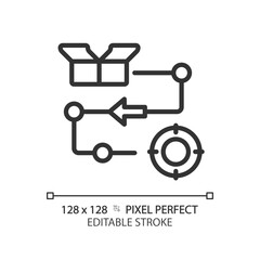 Pixel perfect editable black delivery process icon, isolated vector, product management thin line illustration.