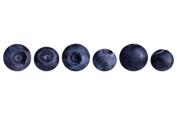 Set of blueberries isolated on a transparent background.