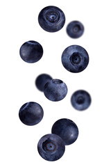 Levitation of blueberries isolated on a transparent background. - obrazy, fototapety, plakaty