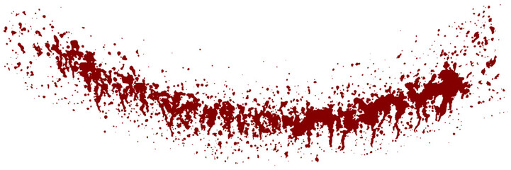 Isolated curved gore color trace on white. Splashes and drips. Grunge texture for halloween and horror style design. Paint stains on the wall. Textured brush.