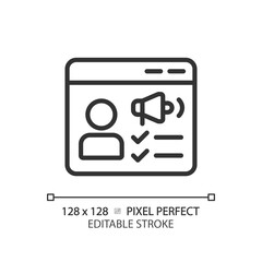 Pixel perfect editable black customer feedback icon, isolated vector, product management thin line illustration.