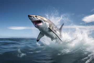 a shark is attacking, jumping in the air
