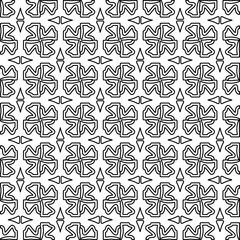 Abstract background with figures from lines. black and white pattern for web page, textures, card, poster, fabric, textile. Monochrome graphic repeating design.