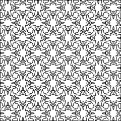 Abstract background with figures from lines. black and white pattern for web page, textures, card, poster, fabric, textile. Monochrome graphic repeating design.