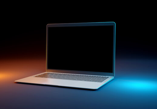 PARIS - France - March 15, 2023: Newly released Apple Macbook Air, Silver color. Side view. 3d rendering laptop mockup on dark background