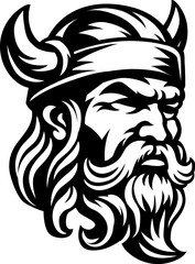 A Viking warrior or barbarian gladiator man mascot face looking strong wearing a helmet. In a retro vintage woodcut style.