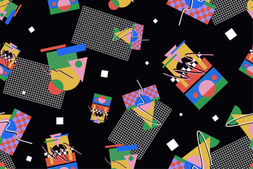 Obraz premium 90s seamless pattern colourful memphis style retro background or retro 80s wallpaper vector