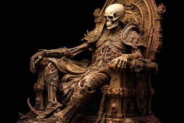 Skeleton king sitting on the throne, dark fantasy