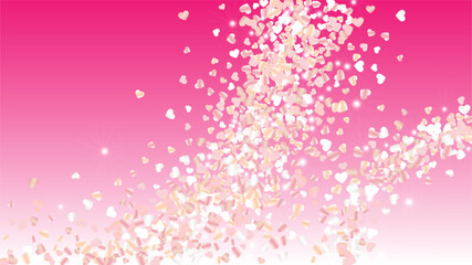 Obraz premium Realistic Background with Confetti of Hearts Glitter Particles. St. Valentine Day. Celebration pattern. Light Spots. Explosion of Confetti. Glitter Vector Illustration. Design for Banner.