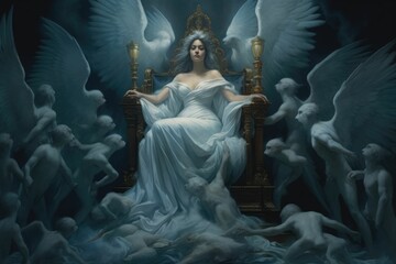 the white queen sits on the throne - obrazy, fototapety, plakaty