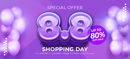 8.8 shopping day sale with text number editable three dimension style