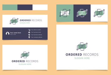 Ordered records logo design with editable slogan. Branding book and business card template.