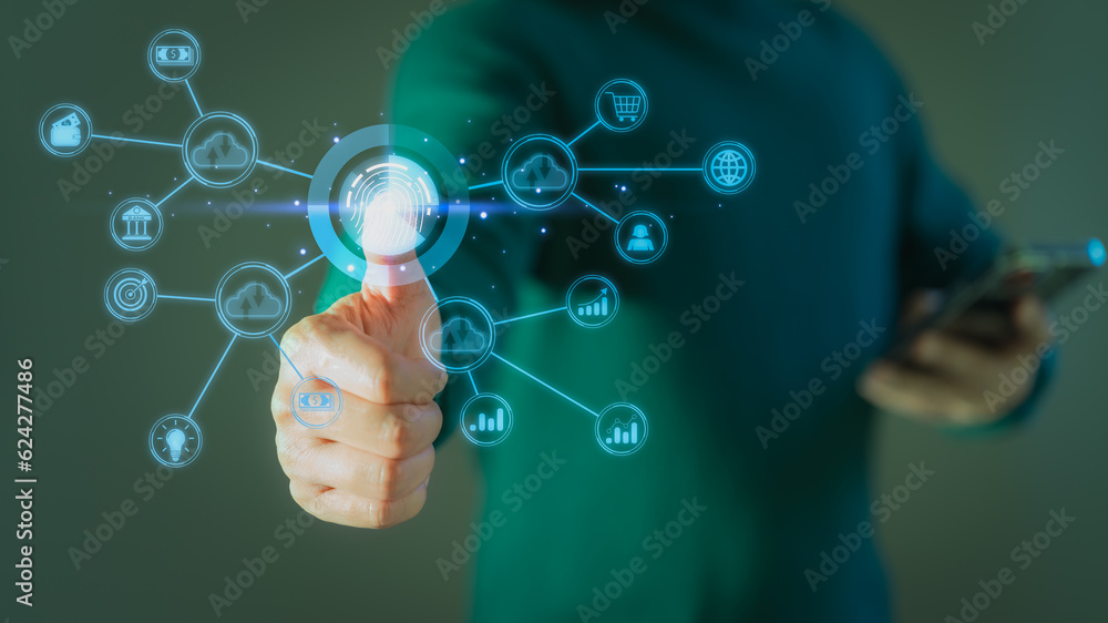 Aufkleber new technology big data and business process strategy, automate operation, customer service manageme