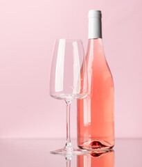 Rose wine bottle and wine glass