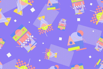 90s seamless pattern colourful memphis style retro background or retro 80s wallpaper vector
