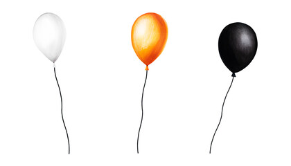Watercolor Halloween balloons on a string illustration. Hand painting orange, black, white balloon sketch isolated on white background. For designers, decoration, shop, for postcards,   © Natalia