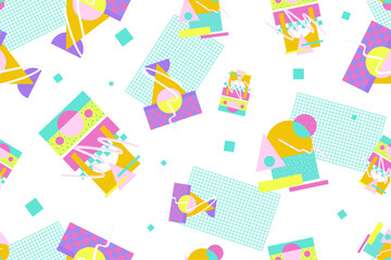90s seamless pattern colourful memphis style retro background or retro 80s wallpaper vector