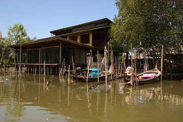 small houses at a river in Thailand 