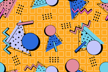 90s seamless pattern colourful memphis style retro background or retro 80s wallpaper vector